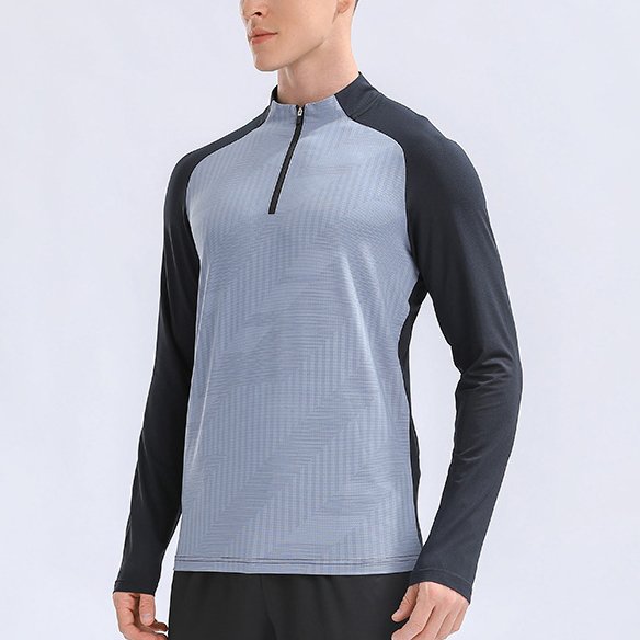 Mens Gym Training 92%Polyester 8%Spandex Quarter Zip Shirt 9156 print logo 14