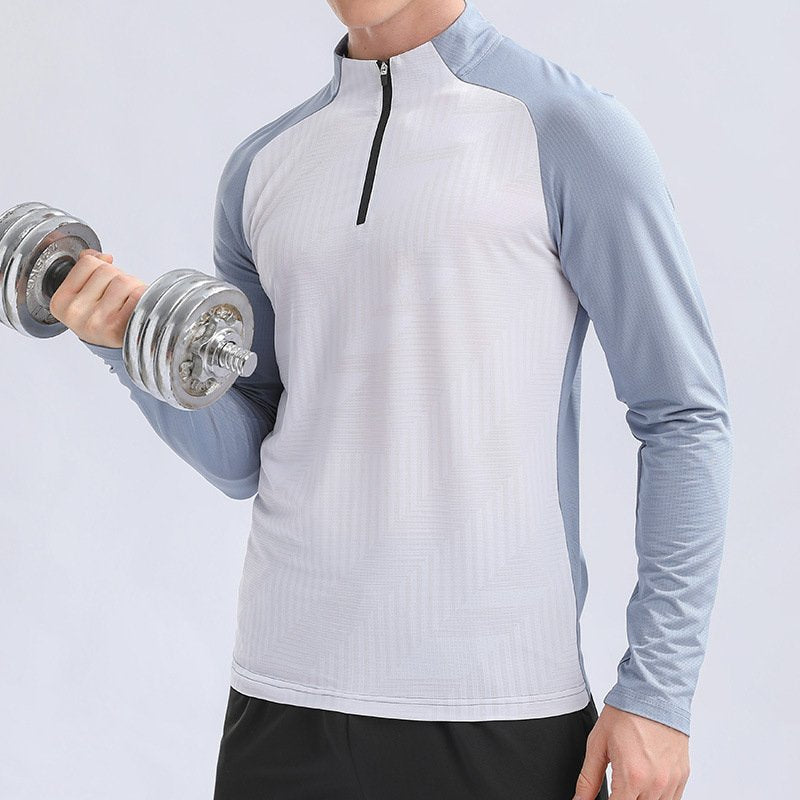 Mens Gym Training 92%Polyester 8%Spandex Quarter Zip Shirt 9156 print logo 6