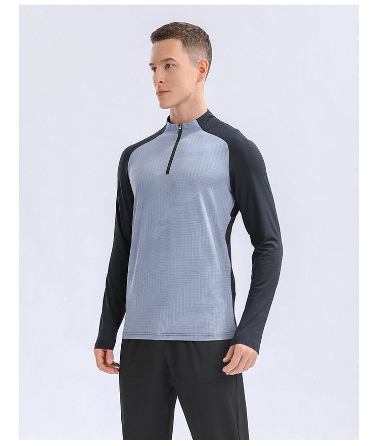 Mens Gym Training 92%Polyester 8%Spandex Quarter Zip Shirt 9156 print logo 19
