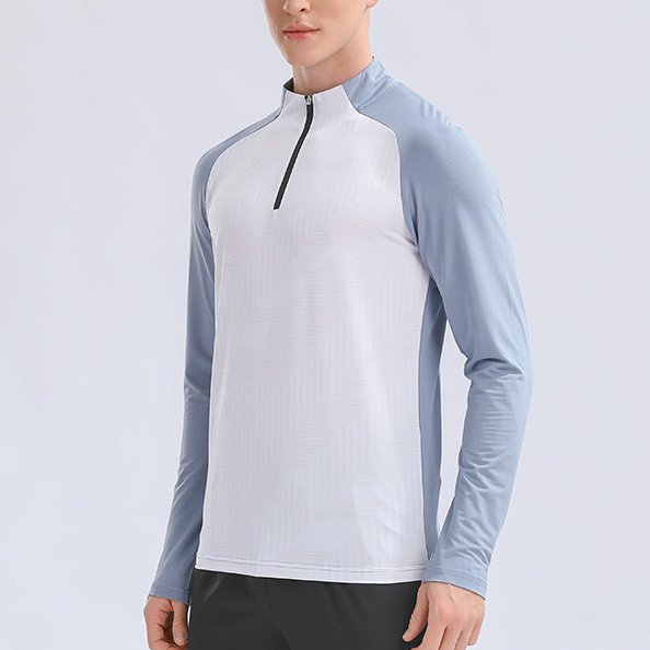 Mens Gym Training 92%Polyester 8%Spandex Quarter Zip Shirt 9156 print logo 15