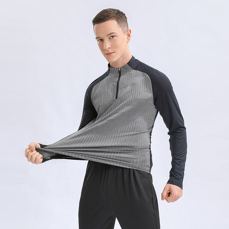 Mens Gym Training 92%Polyester 8%Spandex Quarter Zip Shirt 9156 print logo 8