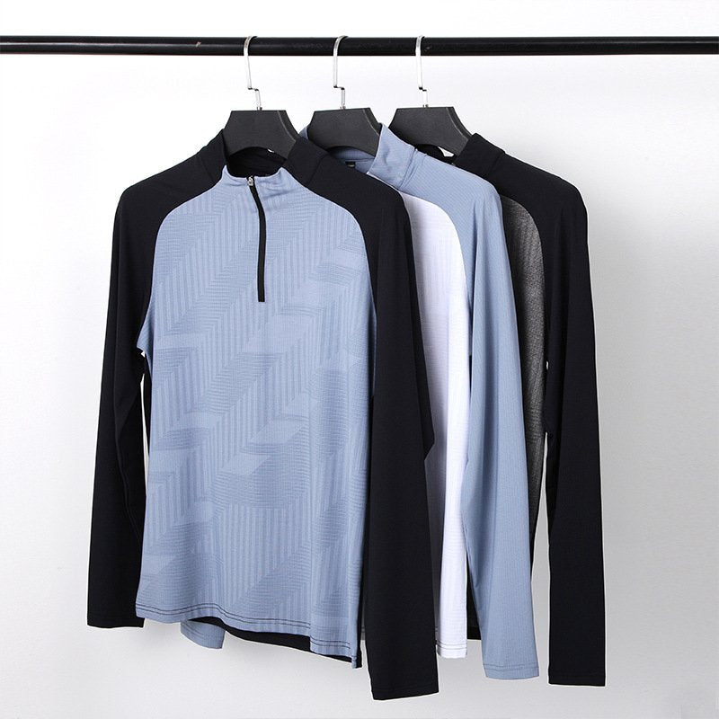 Mens Gym Training 92%Polyester 8%Spandex Quarter Zip Shirt 9156 print logo 16