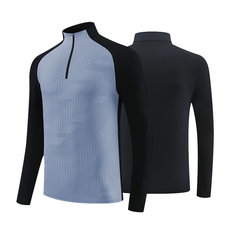 Mens Gym Training 92%Polyester 8%Spandex Quarter Zip Shirt 9156 print logo 12