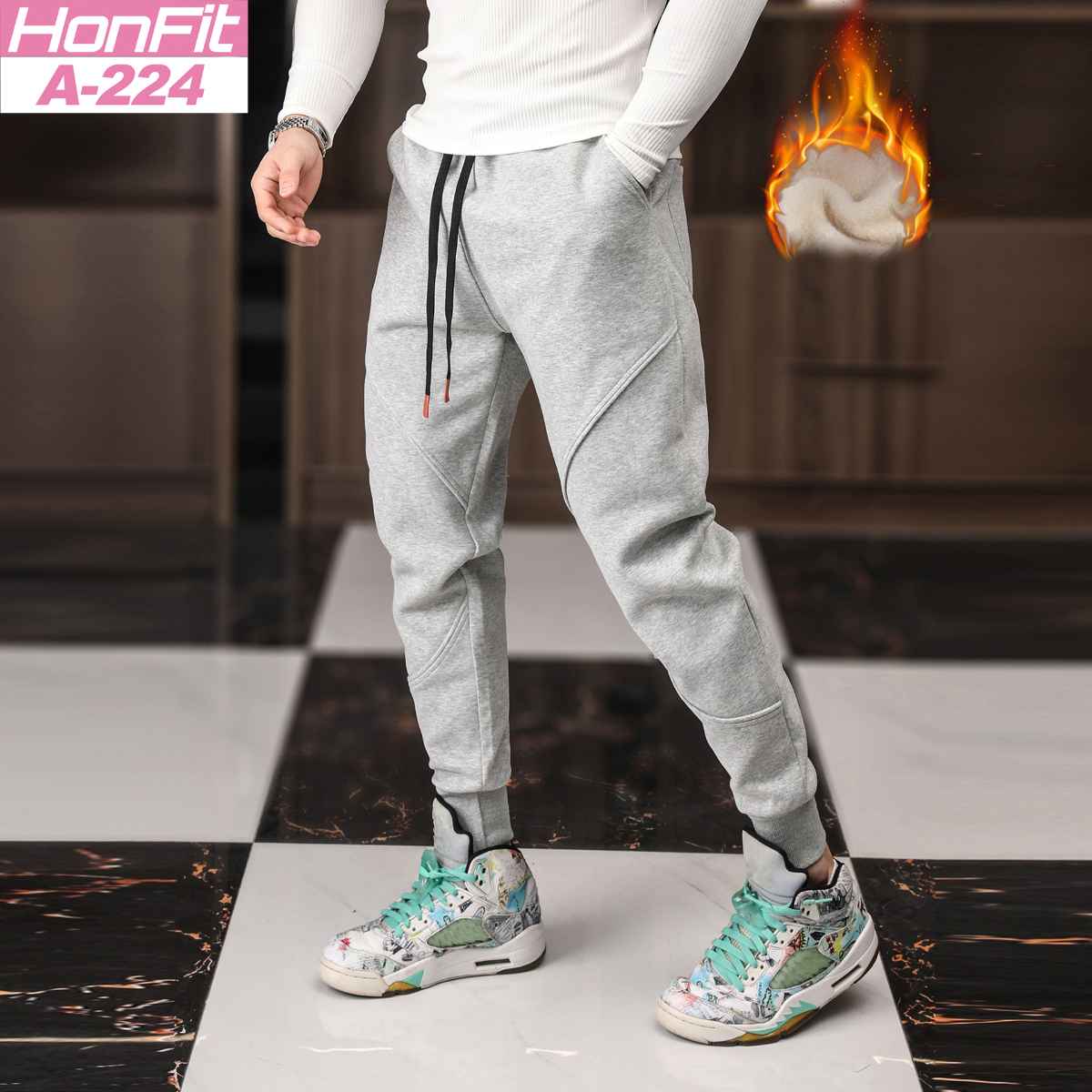 Mens Gym Fitness 70% cotton 30% polyester Pants A-224-fleece print logo 21