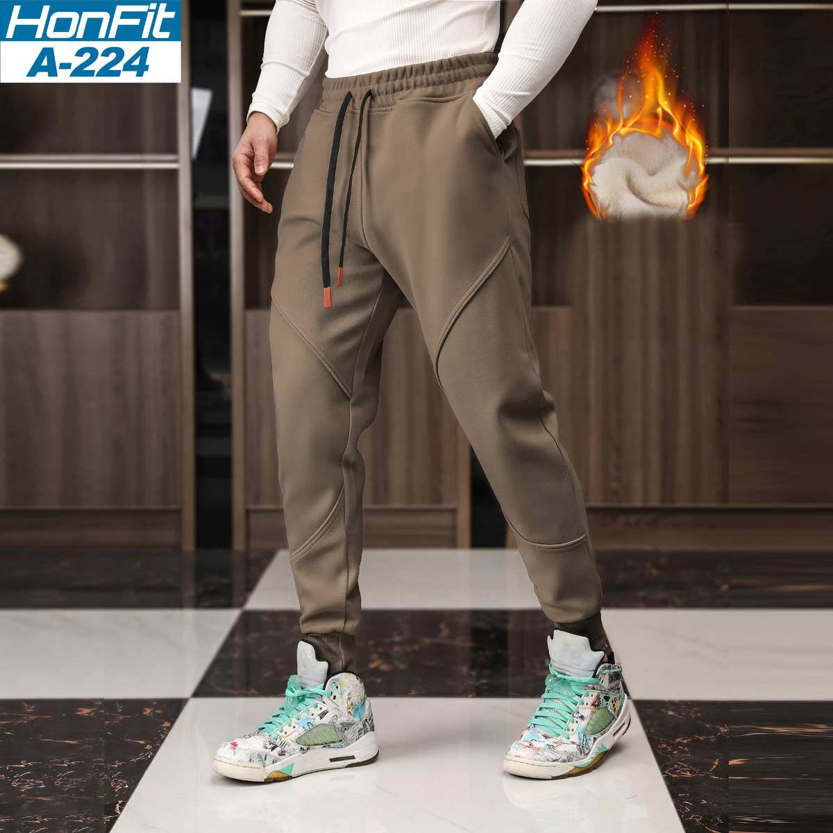 Mens Gym Fitness 70% cotton 30% polyester Pants A-224-fleece print logo 13