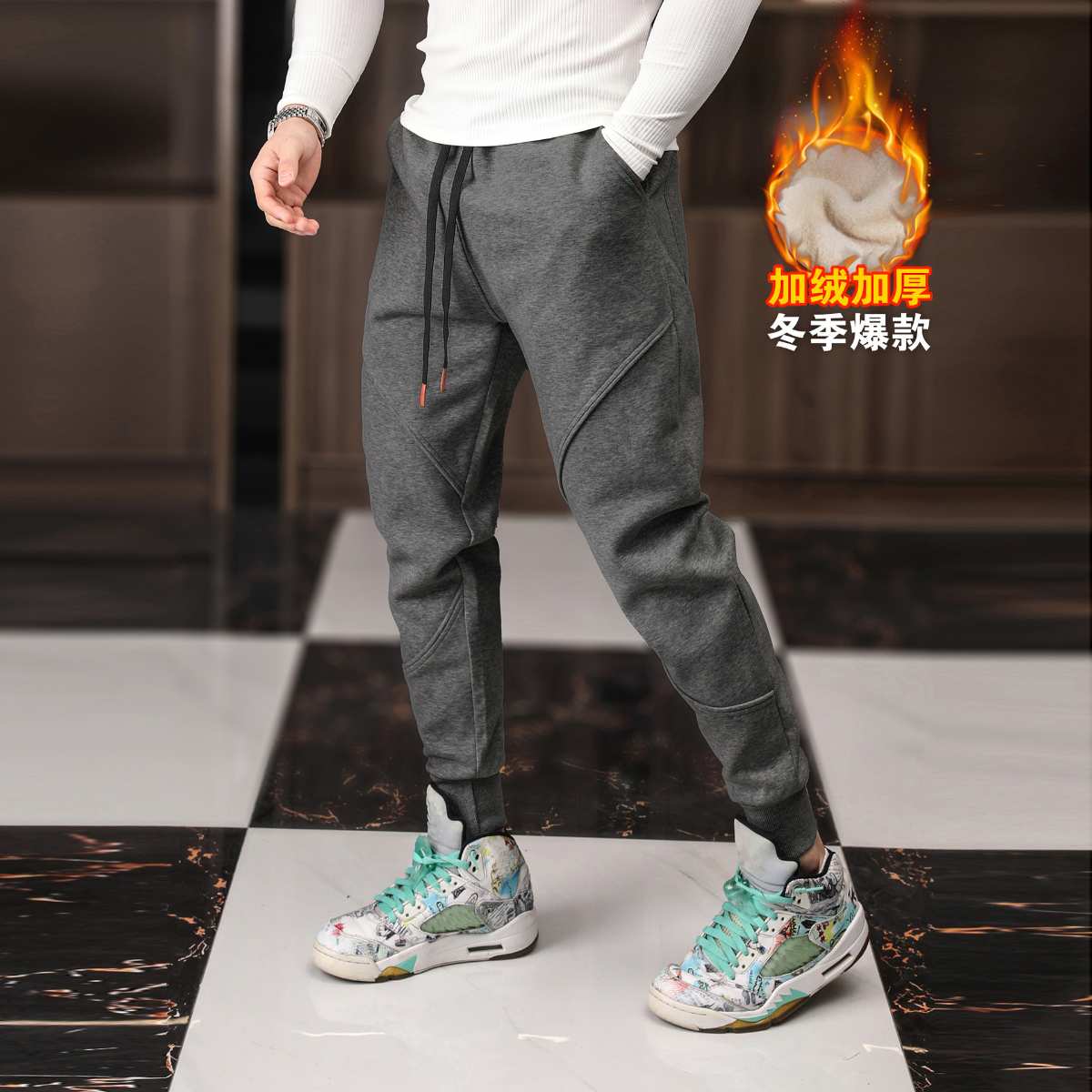 Mens Gym Fitness 70% cotton 30% polyester Pants A-224-fleece print logo 30