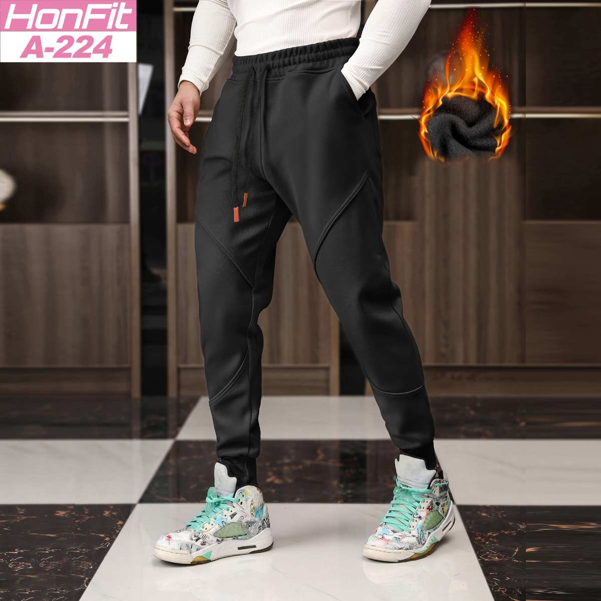 Mens Gym Fitness 70% cotton 30% polyester Pants A-224-fleece print logo 23