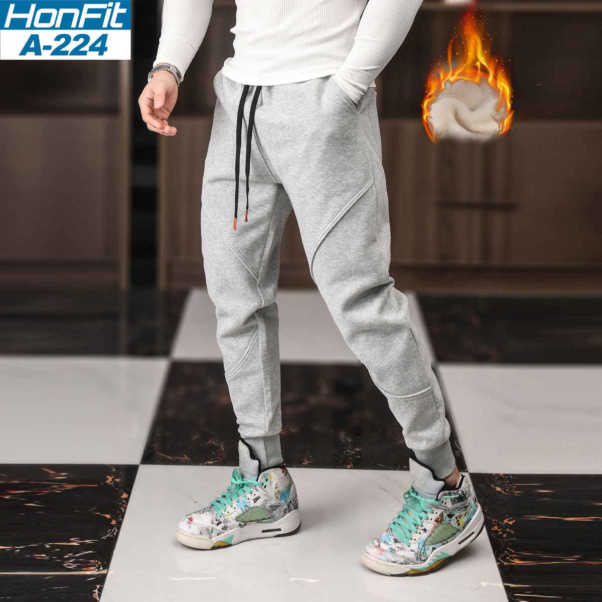 Mens Gym Fitness 70% cotton 30% polyester Pants A-224-fleece print logo 15