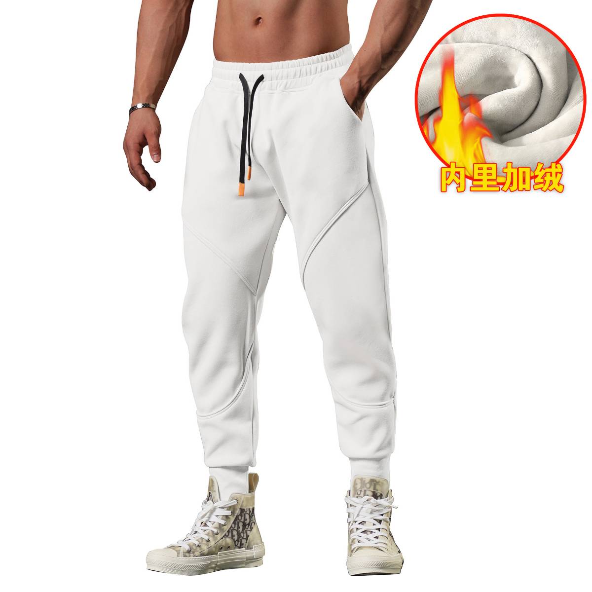 Mens Gym Fitness 70% cotton 30% polyester Pants A-224-fleece print logo 43
