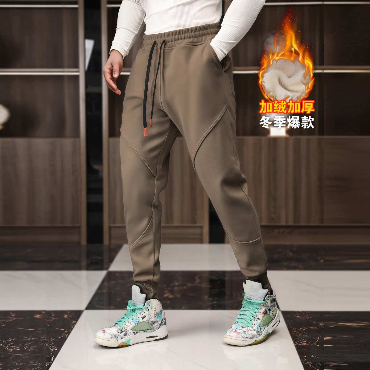 Mens Gym Fitness 70% cotton 30% polyester Pants A-224-fleece print logo 28