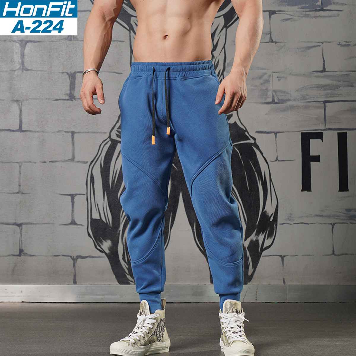 Mens Sports Fitness 70% cotton 30% polyester Pants A-224 print logo 5