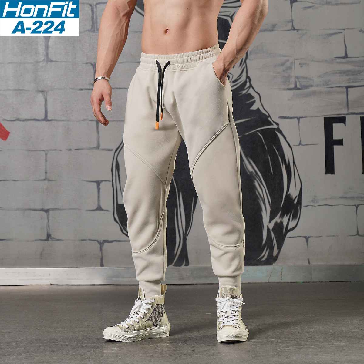 Mens Sports Fitness 70% cotton 30% polyester Pants A-224 print logo 7