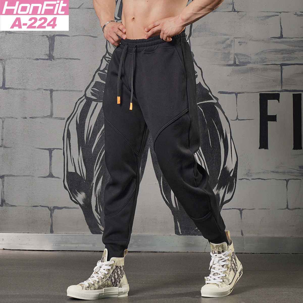 Mens Sports Fitness 70% cotton 30% polyester Pants A-224 print logo 3