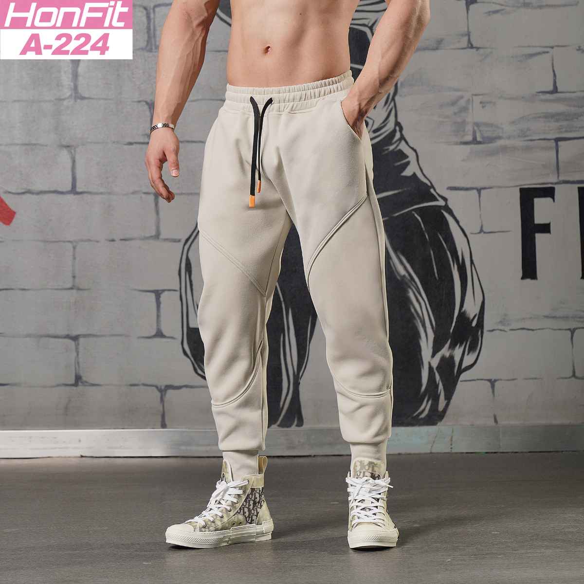 Mens Sports Fitness 70% cotton 30% polyester Pants A-224 print logo 12