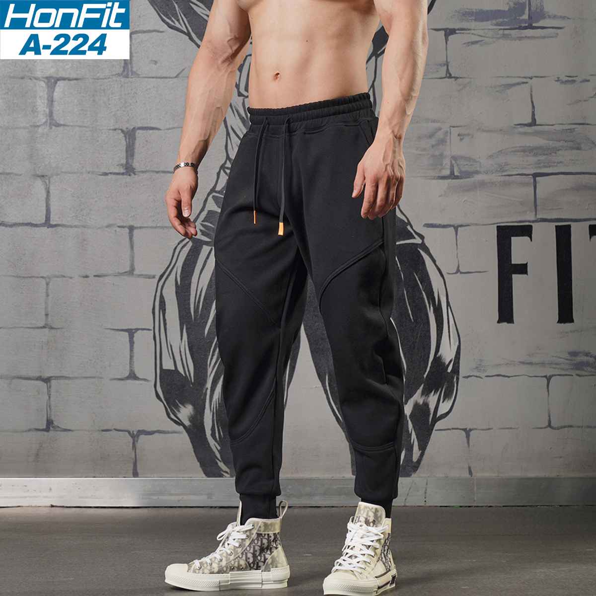 Mens Sports Fitness 70% cotton 30% polyester Pants A-224 print logo 8