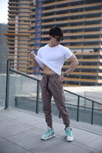 Mens Gym Workout 80% cotton 20% polyester Pants A-250-thin print logo 47