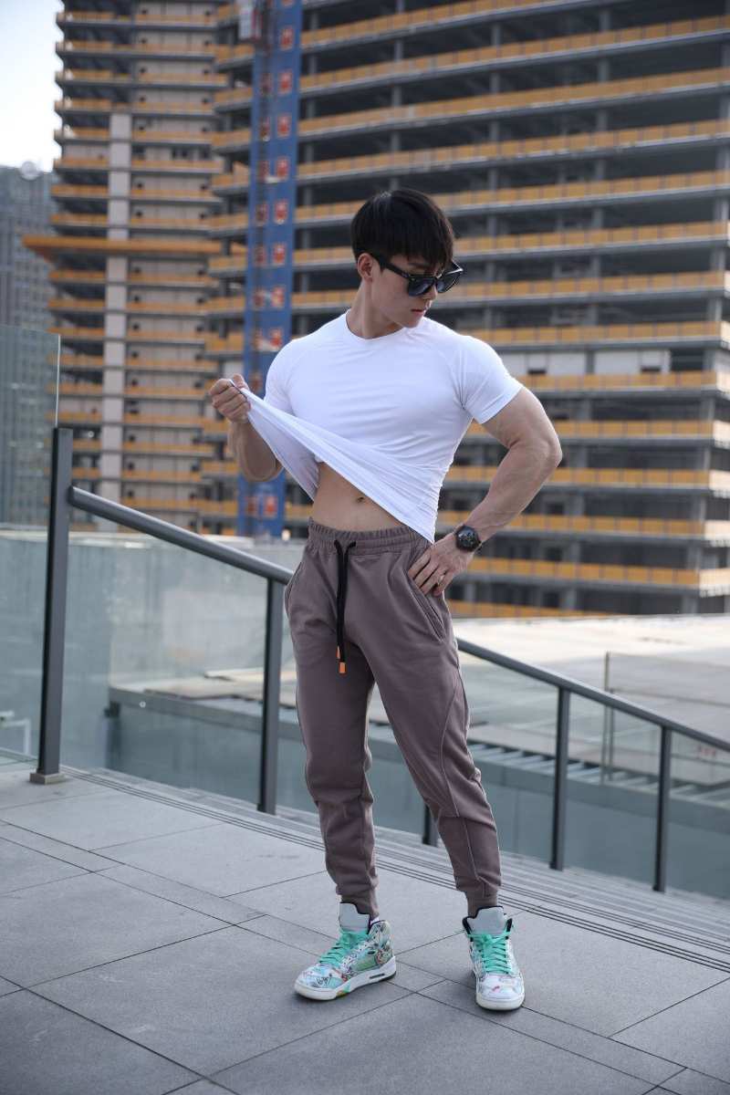 Mens Gym Workout 80% cotton 20% polyester Pants A-250-thin print logo 47