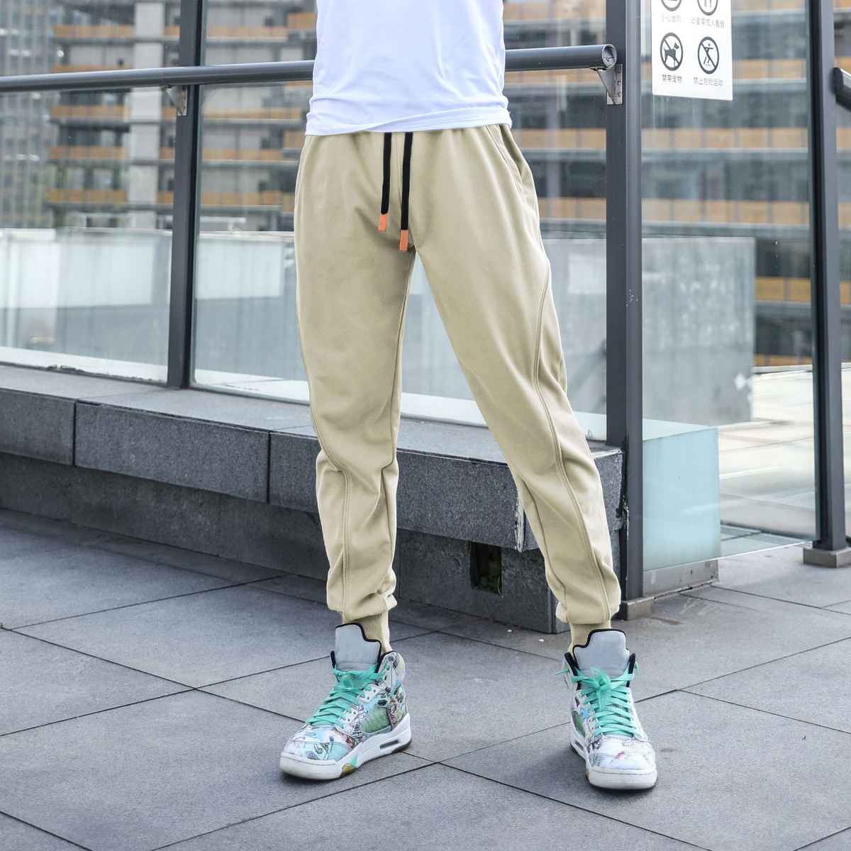Mens Gym Workout 80% cotton 20% polyester Pants A-250-thin print logo 21