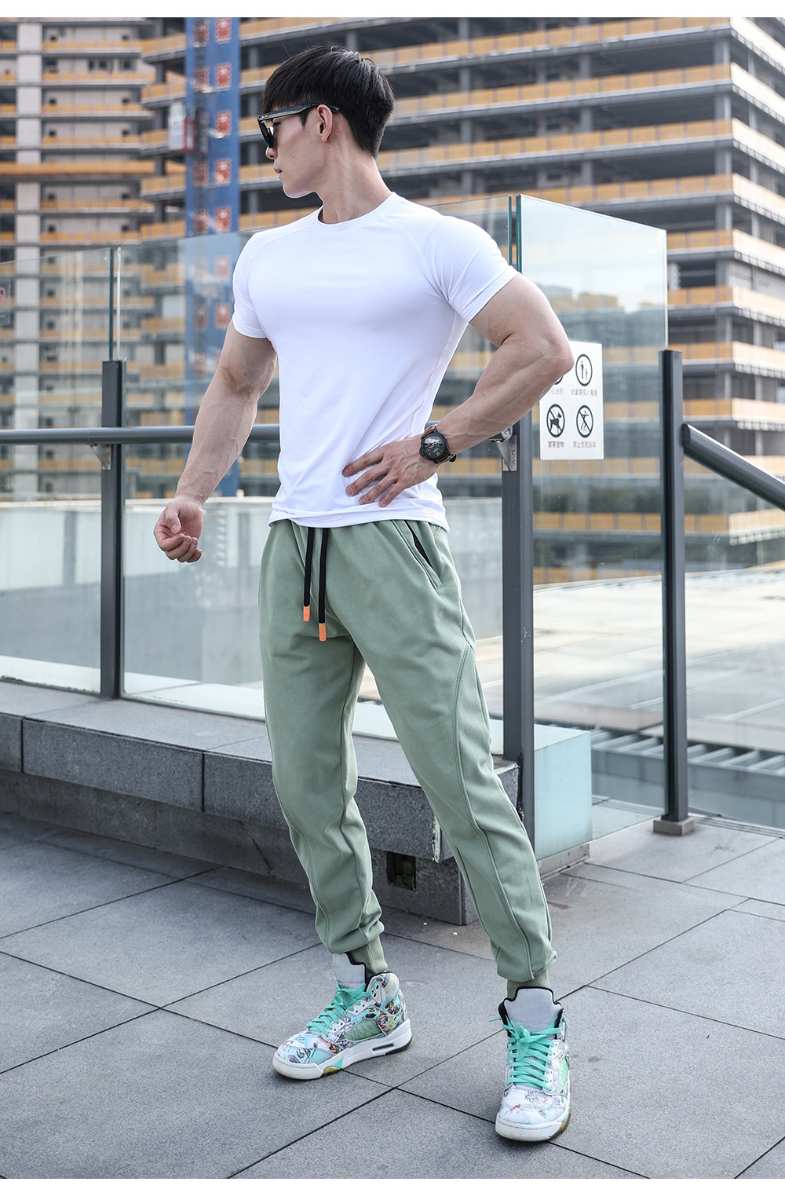 Mens Gym Workout 80% cotton 20% polyester Pants A-250-thin print logo 31