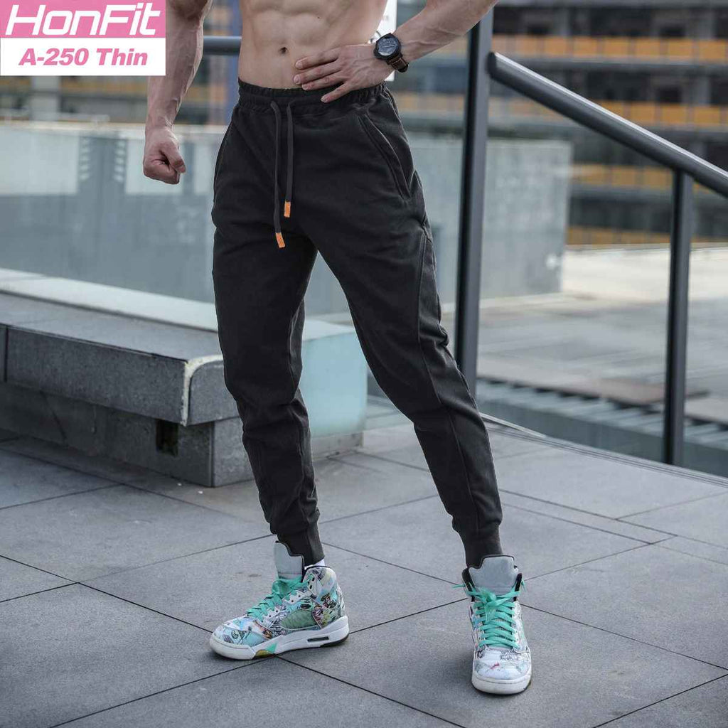 Mens Gym Workout 80% cotton 20% polyester Pants A-250-thin print logo 11
