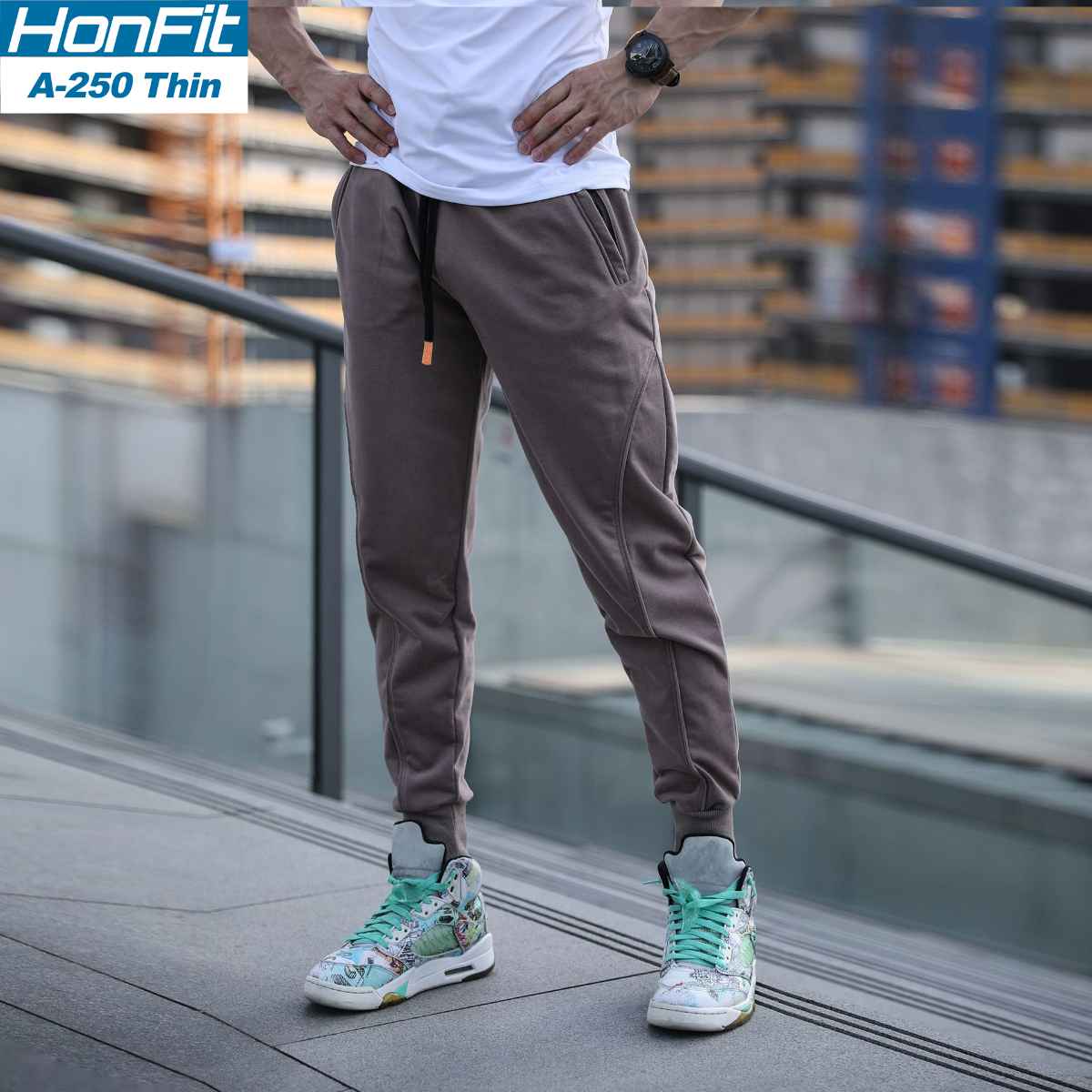 Mens Gym Workout 80% cotton 20% polyester Pants A-250-thin print logo 7