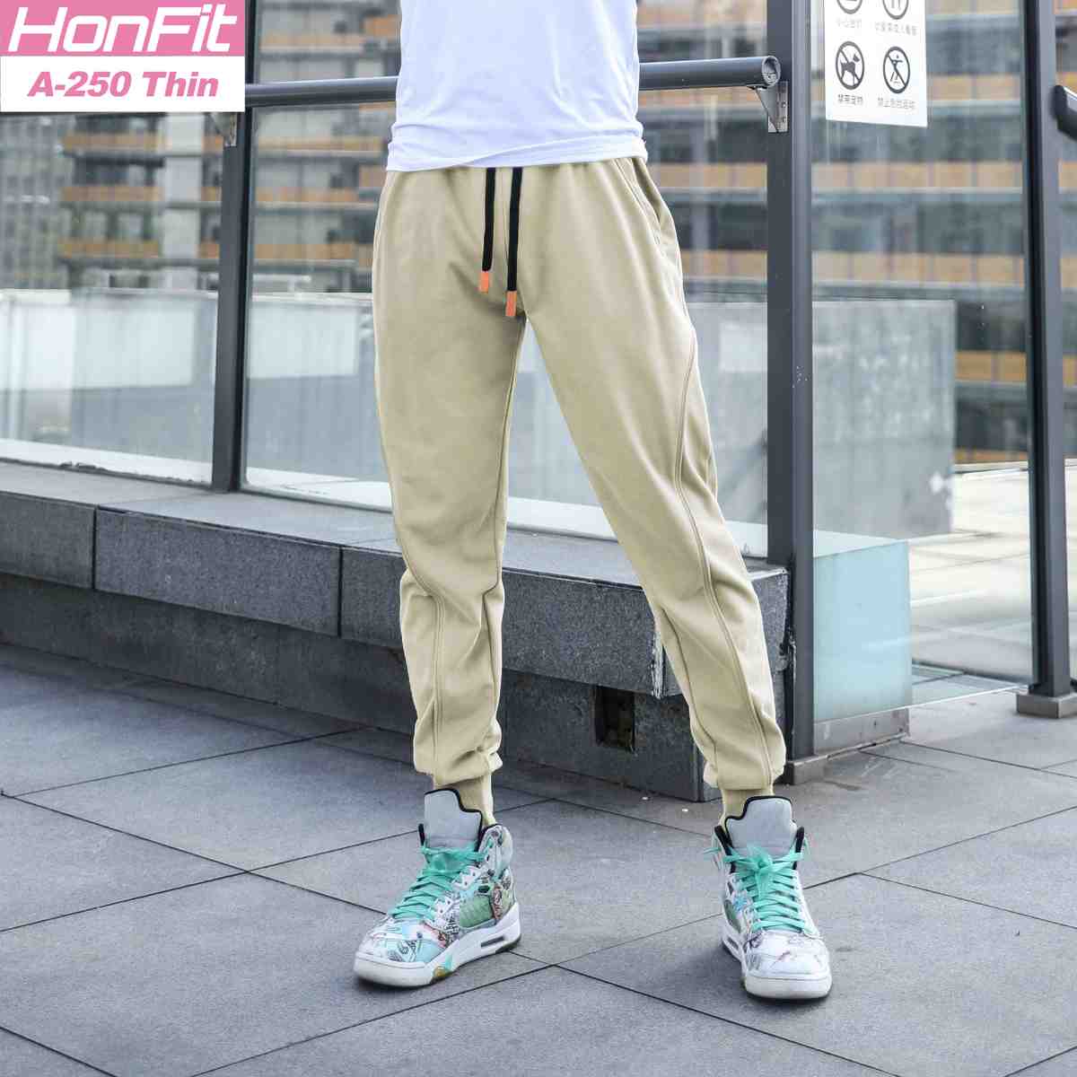 Mens Gym Workout 80% cotton 20% polyester Pants A-250-thin print logo 16