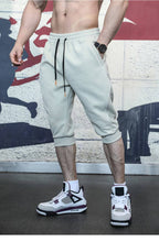 Mens Gym Workout 80% Cotton 20% Polyester 3/4 Pants A-282 print logo 33