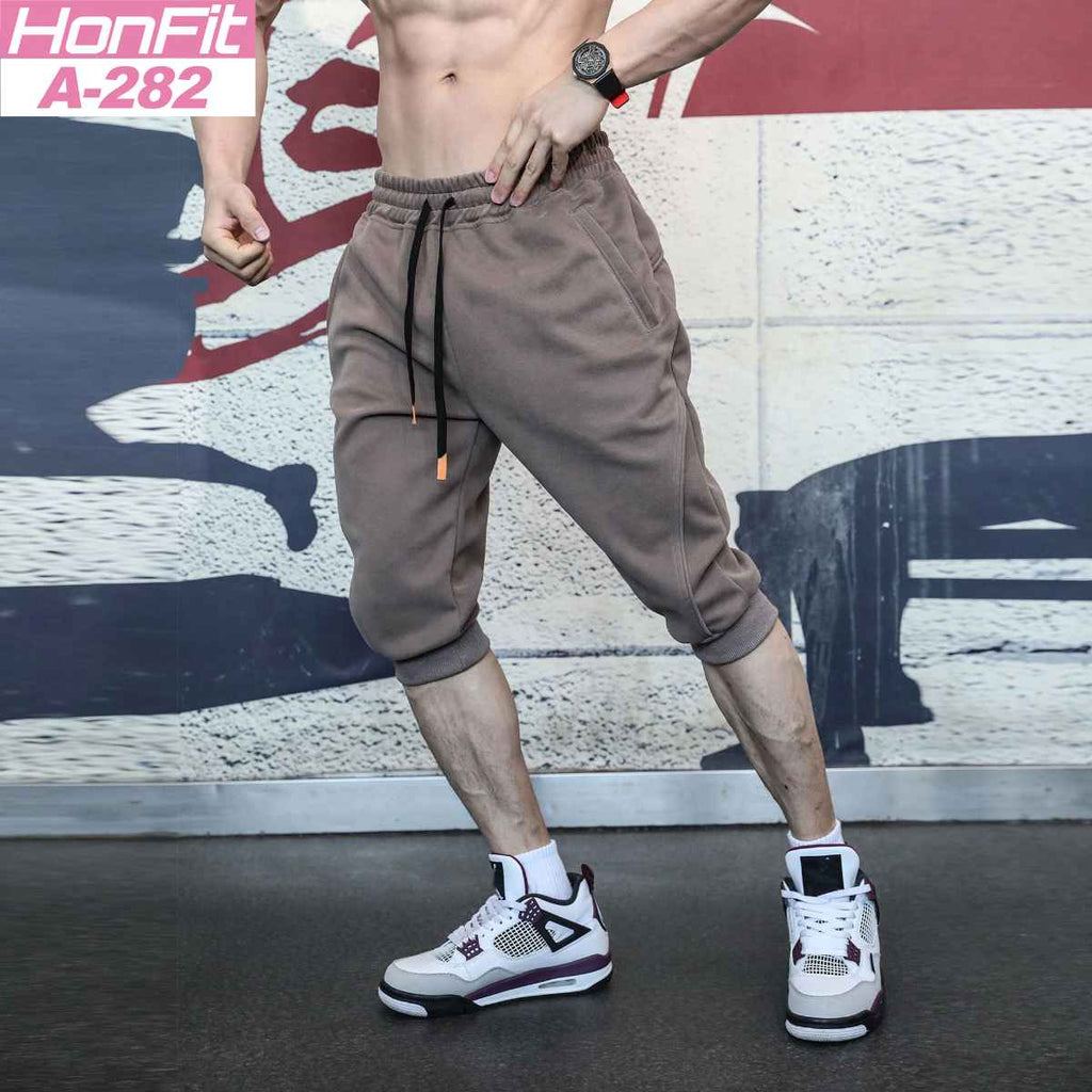 Mens Gym Workout 80% Cotton 20% Polyester 3/4 Pants A-282 print logo 13