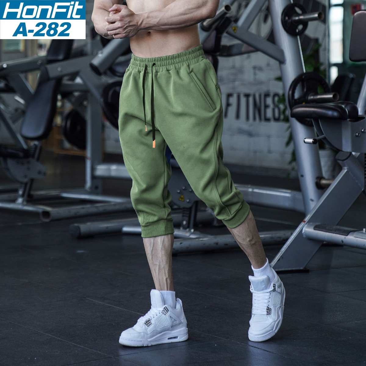 Mens Gym Workout 80% Cotton 20% Polyester 3/4 Pants A-282 print logo 9