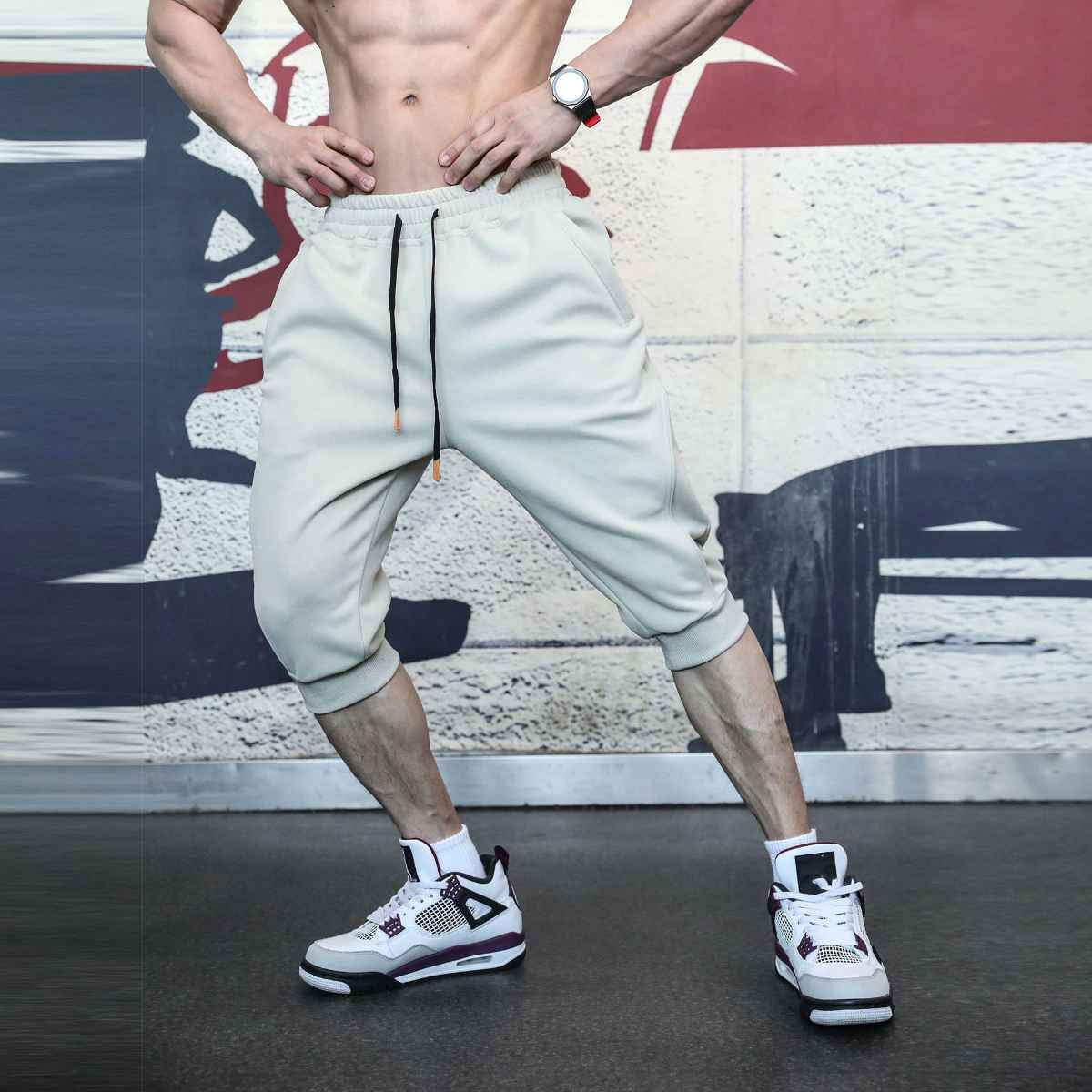 Mens Gym Workout 80% Cotton 20% Polyester 3/4 Pants A-282 print logo 21