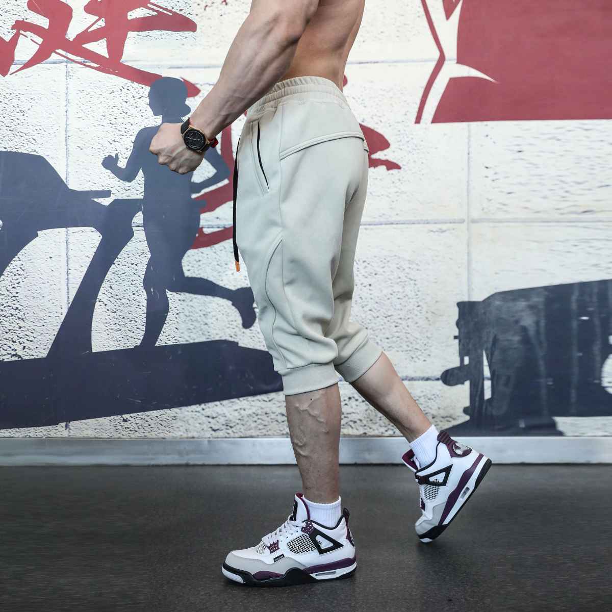 Mens Gym Workout 80% Cotton 20% Polyester 3/4 Pants A-282 print logo 49