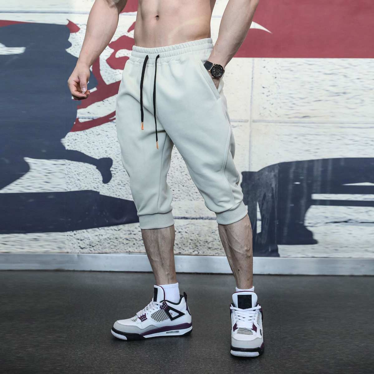 Mens Gym Workout 80% Cotton 20% Polyester 3/4 Pants A-282 print logo 18