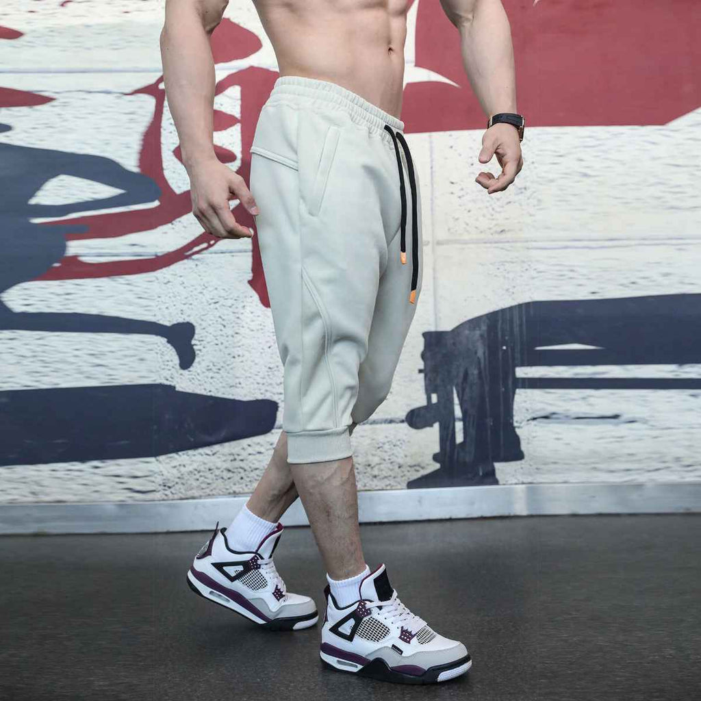 Mens Gym Workout 80% Cotton 20% Polyester 3/4 Pants A-282 print logo 50
