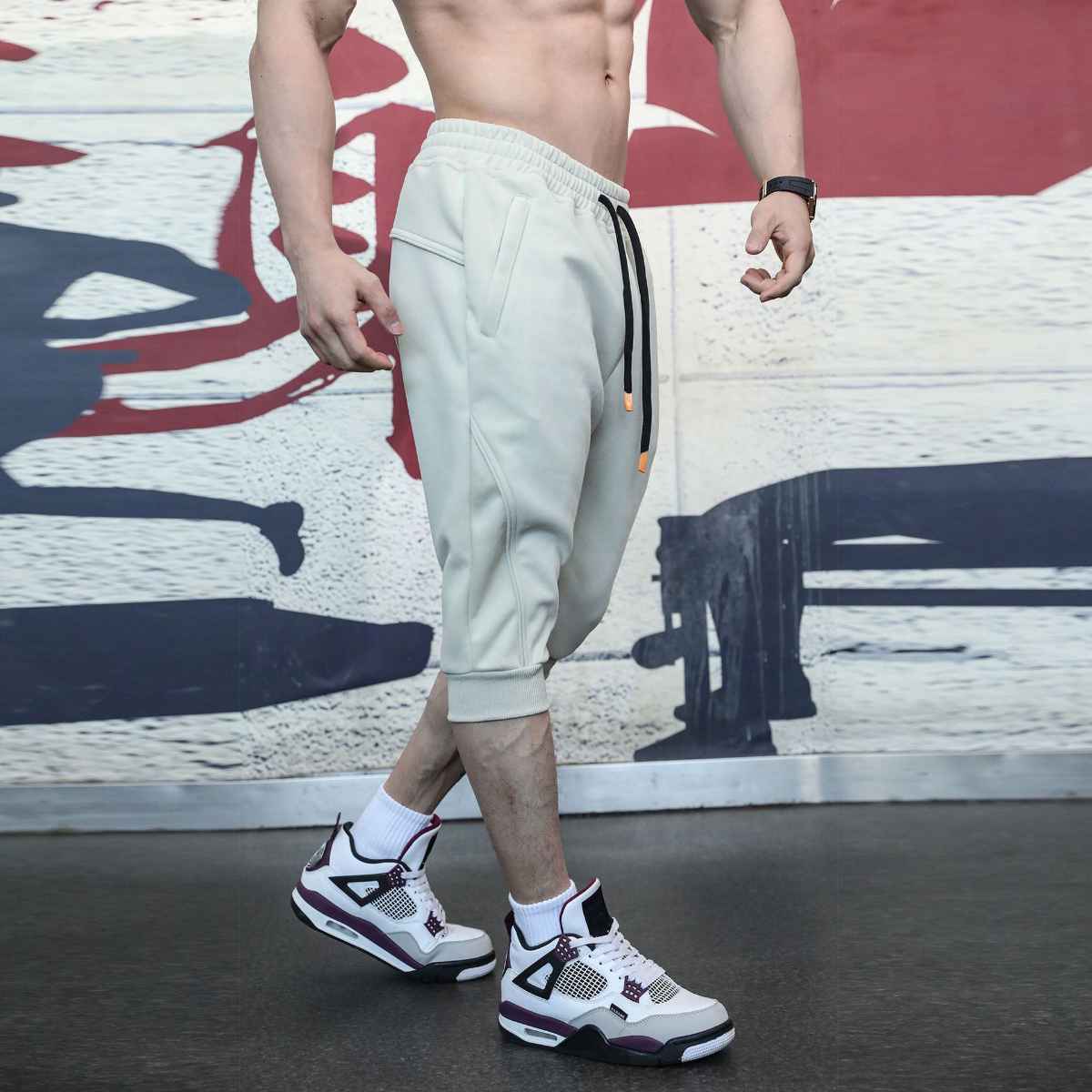 Mens Gym Workout 80% Cotton 20% Polyester 3/4 Pants A-282 print logo 50