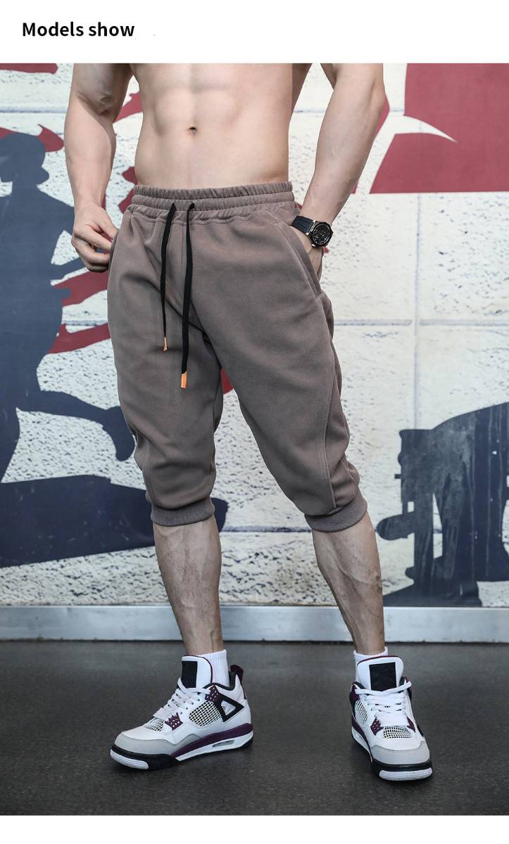 Mens Gym Workout 80% Cotton 20% Polyester 3/4 Pants A-282 print logo 30