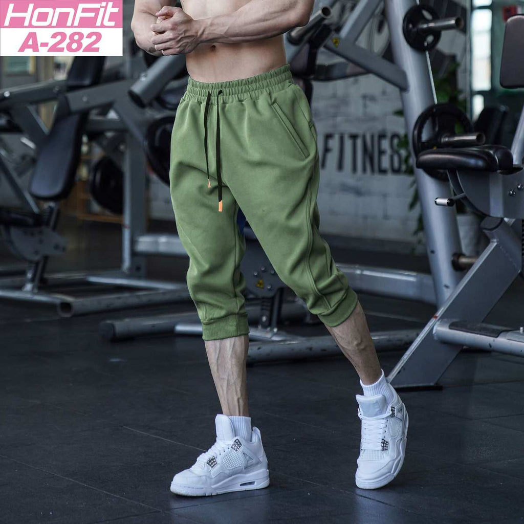 Mens Gym Workout 80% Cotton 20% Polyester 3/4 Pants A-282 print logo 14