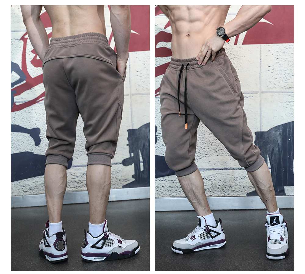 Mens Gym Workout 80% Cotton 20% Polyester 3/4 Pants A-282 print logo 32