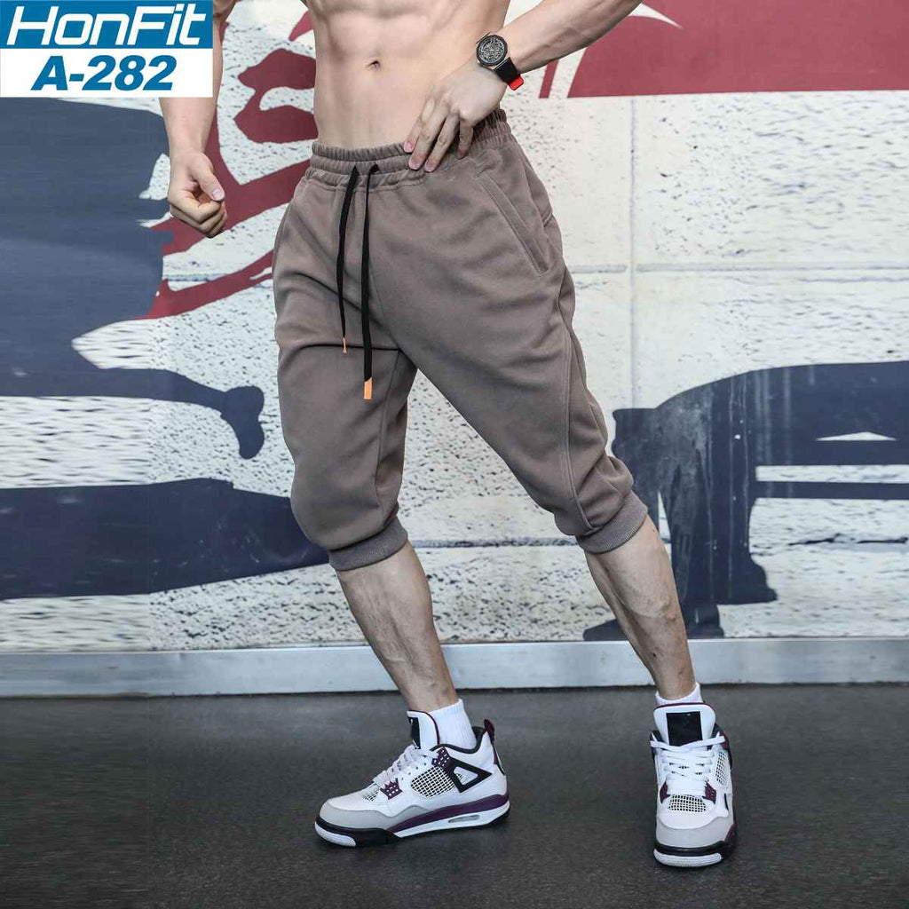 Mens Gym Workout 80% Cotton 20% Polyester 3/4 Pants A-282 print logo 8