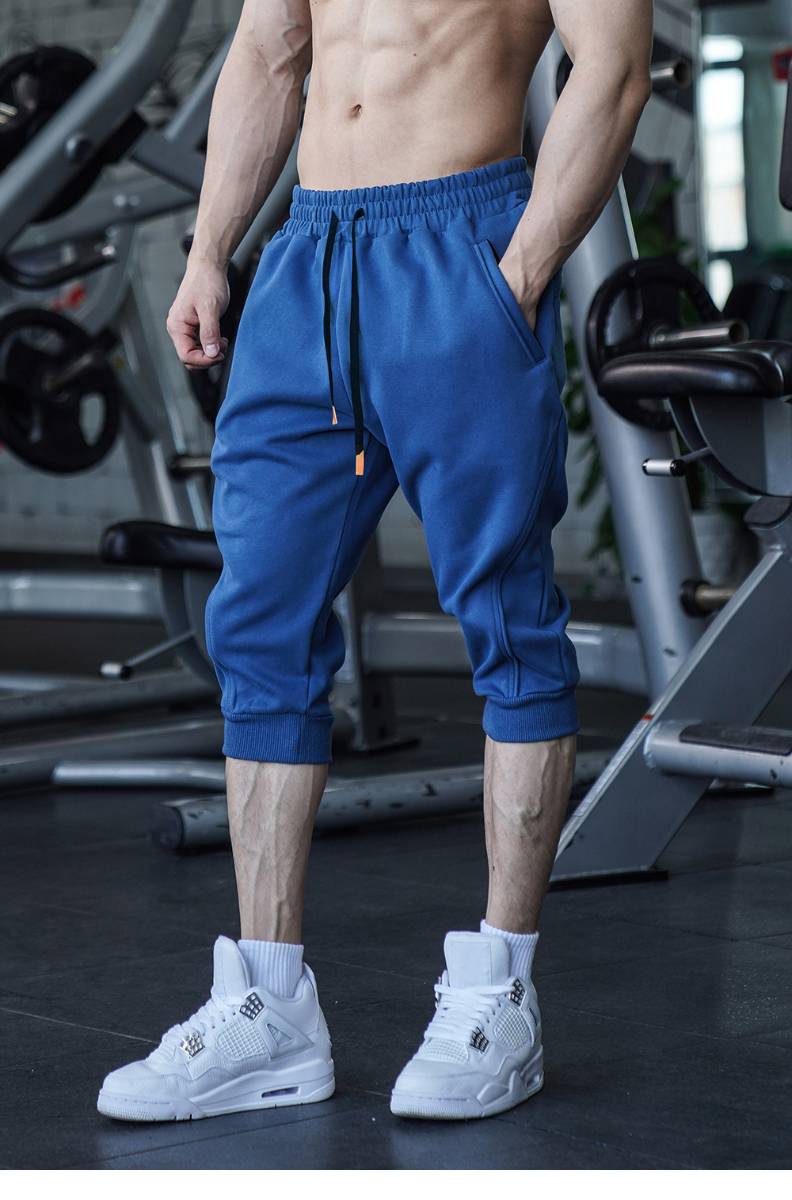 Mens Gym Workout 80% Cotton 20% Polyester 3/4 Pants A-282 print logo 36