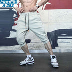 Mens Gym Workout 80% Cotton 20% Polyester 3/4 Pants A-282 print logo 4
