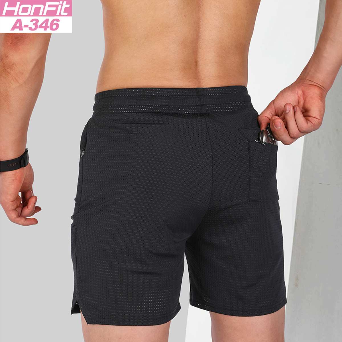 Mens Sports Running 100% polyester Shorts A-346 print logo 3