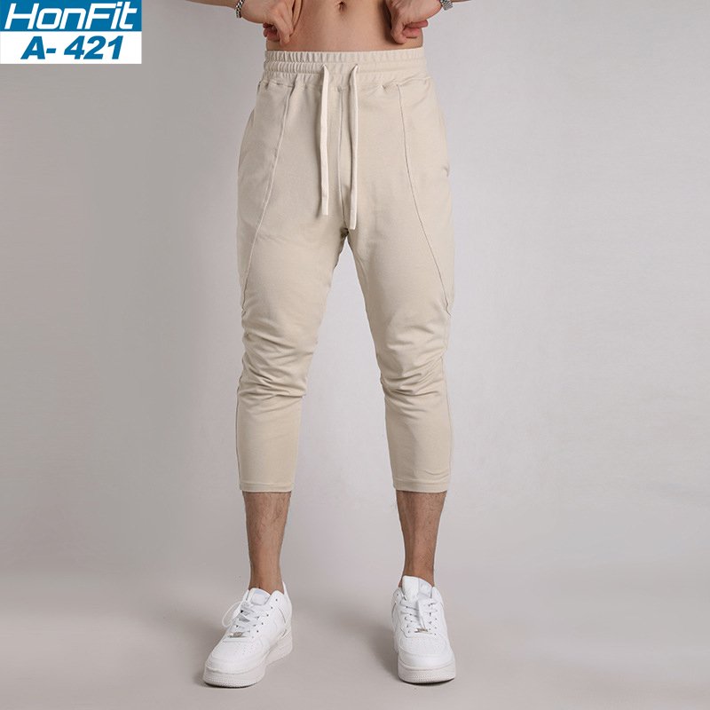 Mens Gym Fitness 80% Cotton 20% Polyester 3/4 Pants A-421 print logo 9