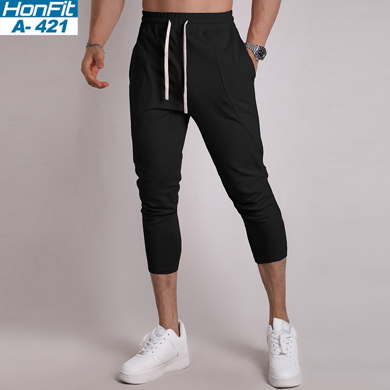 Mens Gym Fitness 80% Cotton 20% Polyester 3/4 Pants A-421 print logo 5