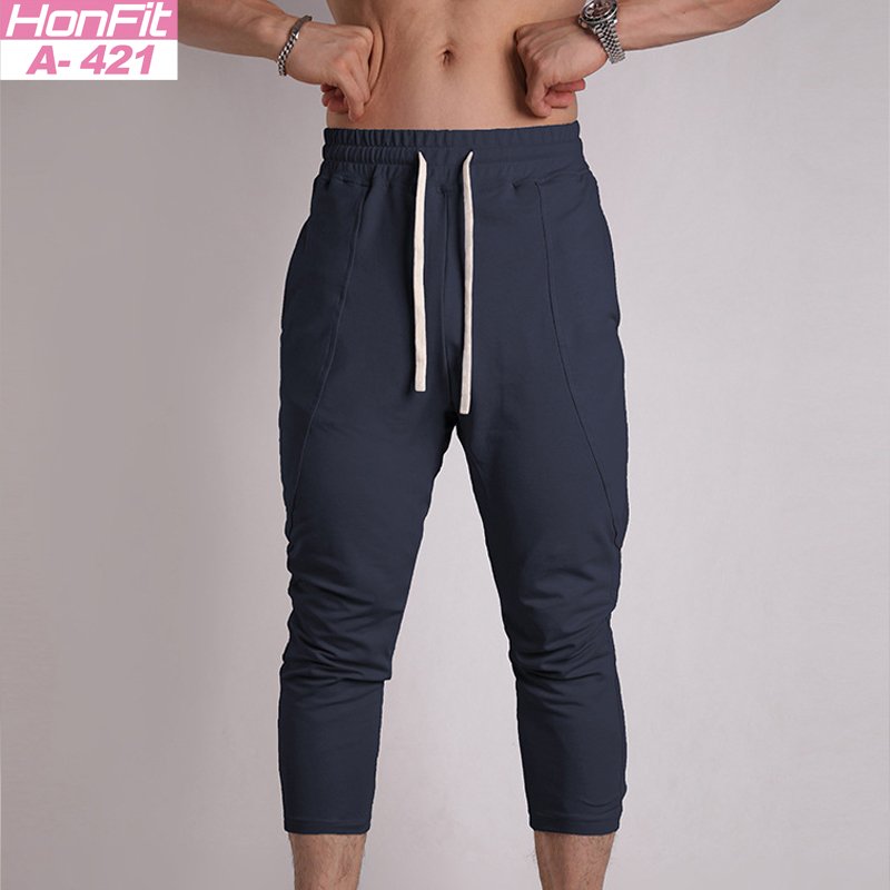 Mens Gym Fitness 80% Cotton 20% Polyester 3/4 Pants A-421 print logo 13