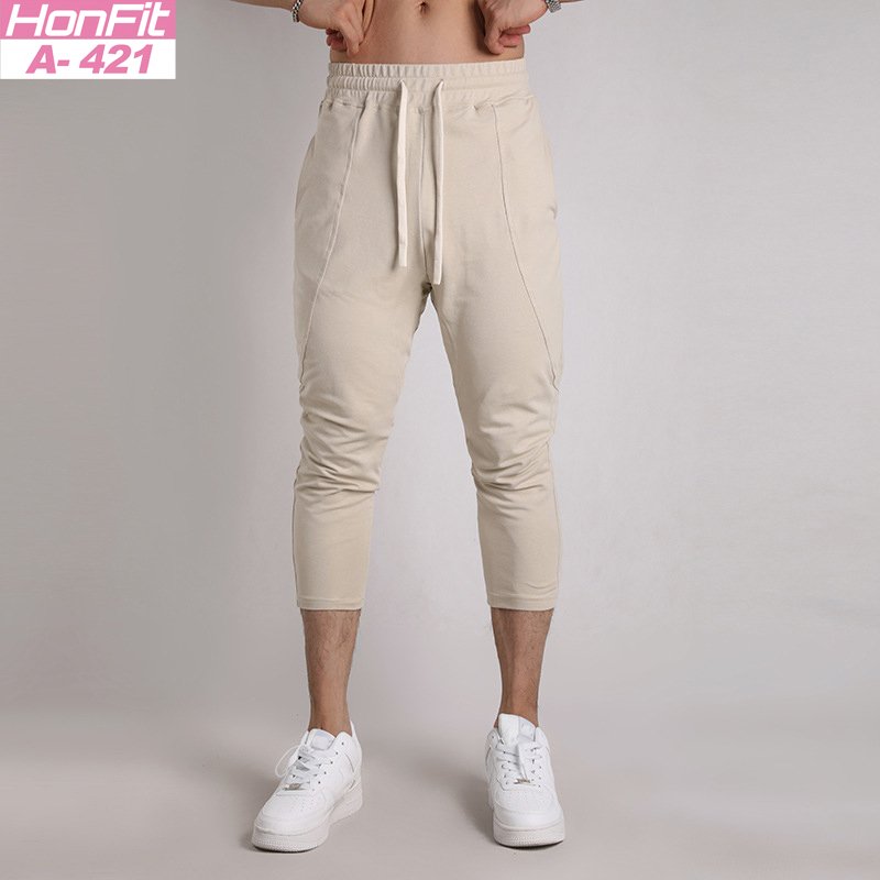 Mens Gym Fitness 80% Cotton 20% Polyester 3/4 Pants A-421 print logo 14