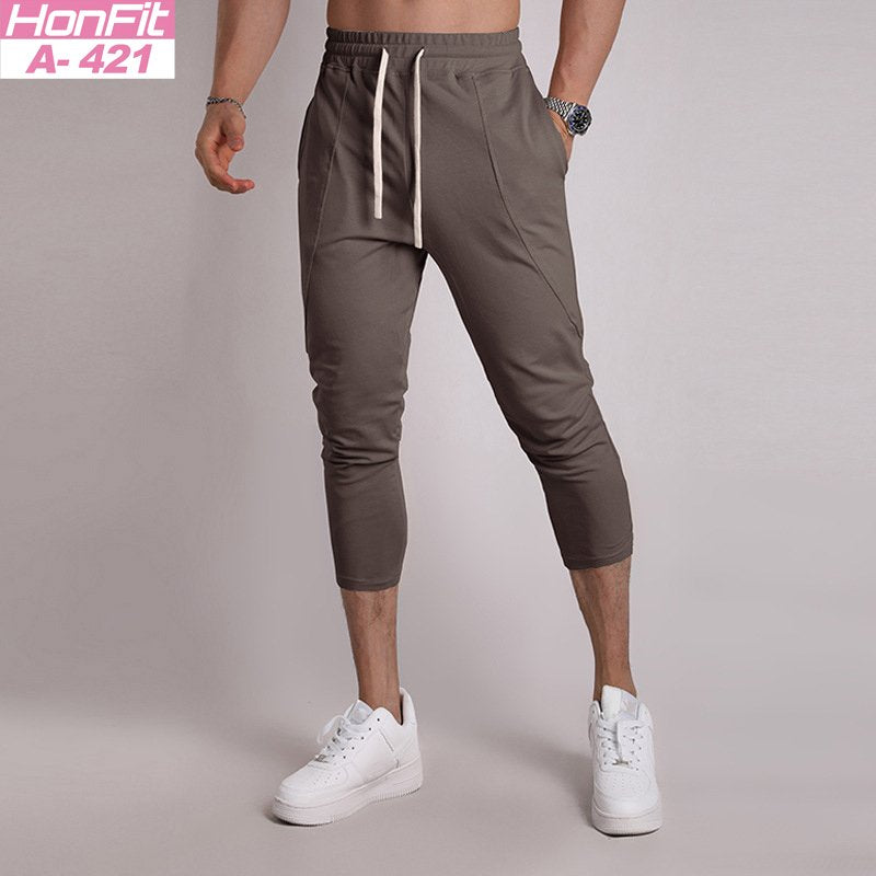 Mens Gym Fitness 80% Cotton 20% Polyester 3/4 Pants A-421 print logo 3