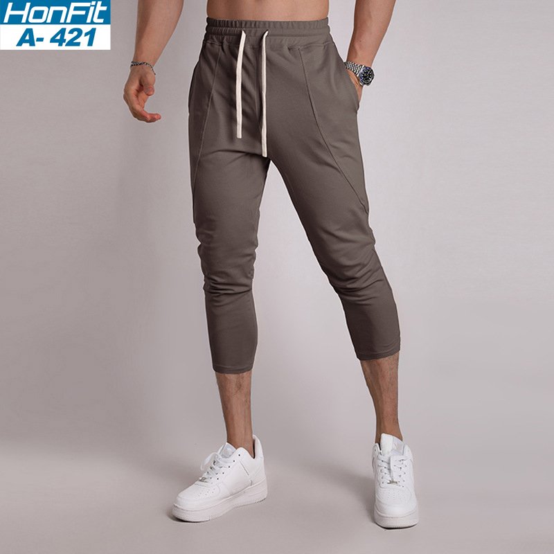 Mens Gym Fitness 80% Cotton 20% Polyester 3/4 Pants A-421 print logo 4