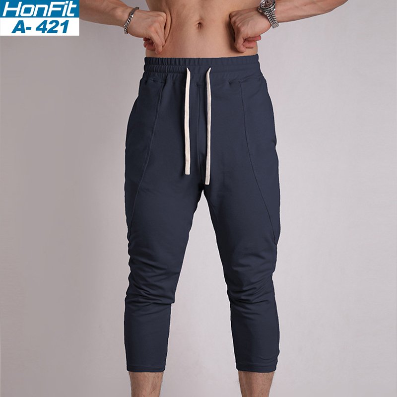 Mens Gym Fitness 80% Cotton 20% Polyester 3/4 Pants A-421 print logo 8
