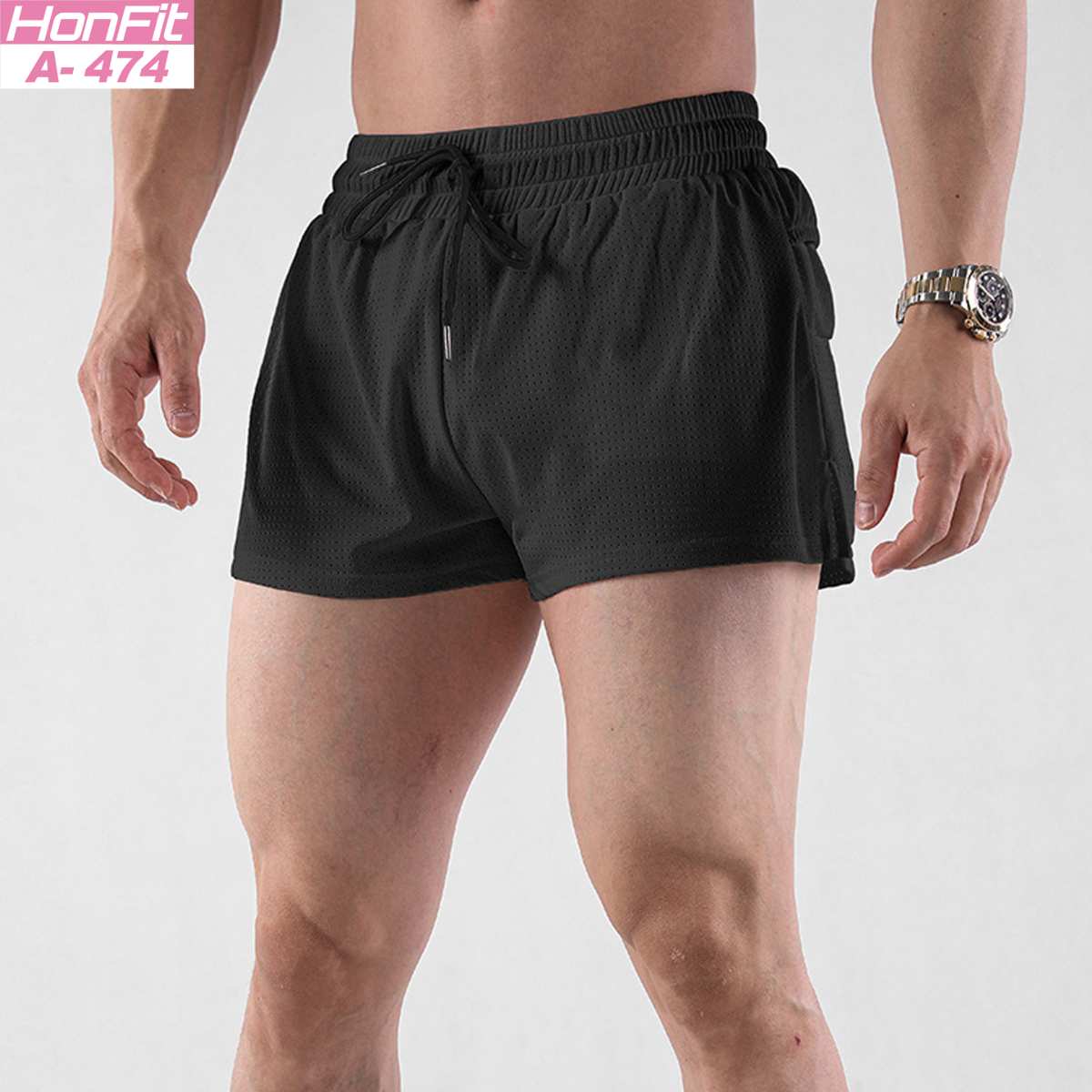 Mens Workout Running 100% nylon Shorts A-474 print logo 3