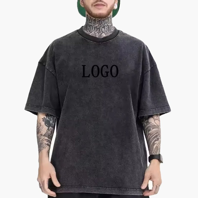 Mens Acid Washed Oversized 100% Cotton T-shirt A27012 print logo 31